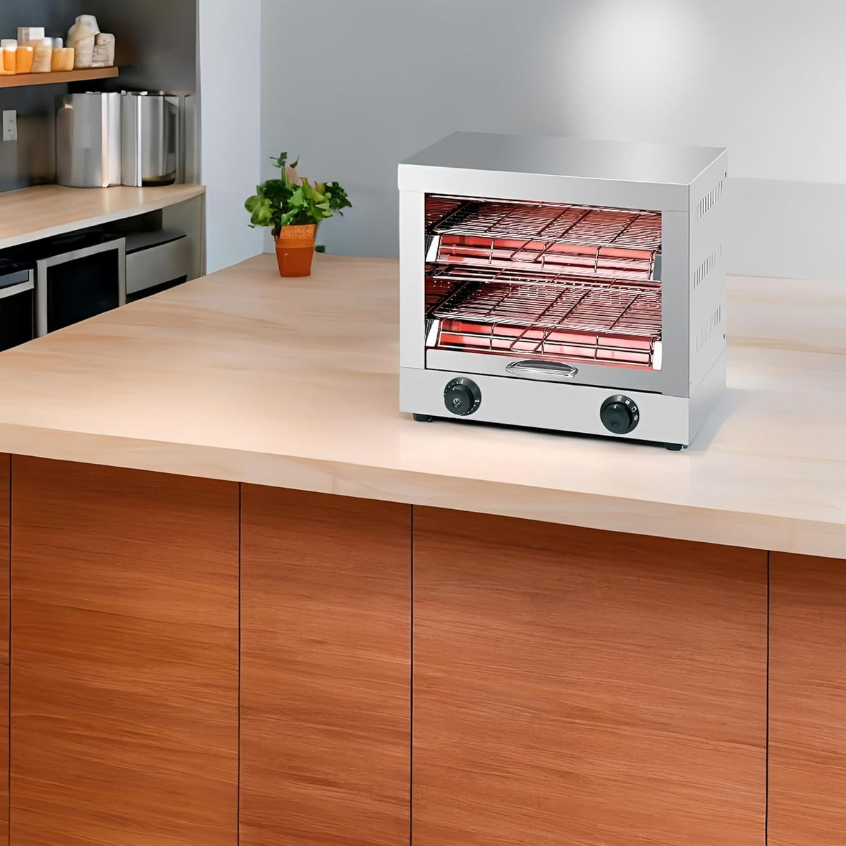 MBH - Tostadora industrial eléctrica 2 pisos INOX para HOSTELERÍA. Horno tostador de pan profesional para bar y restaurante.