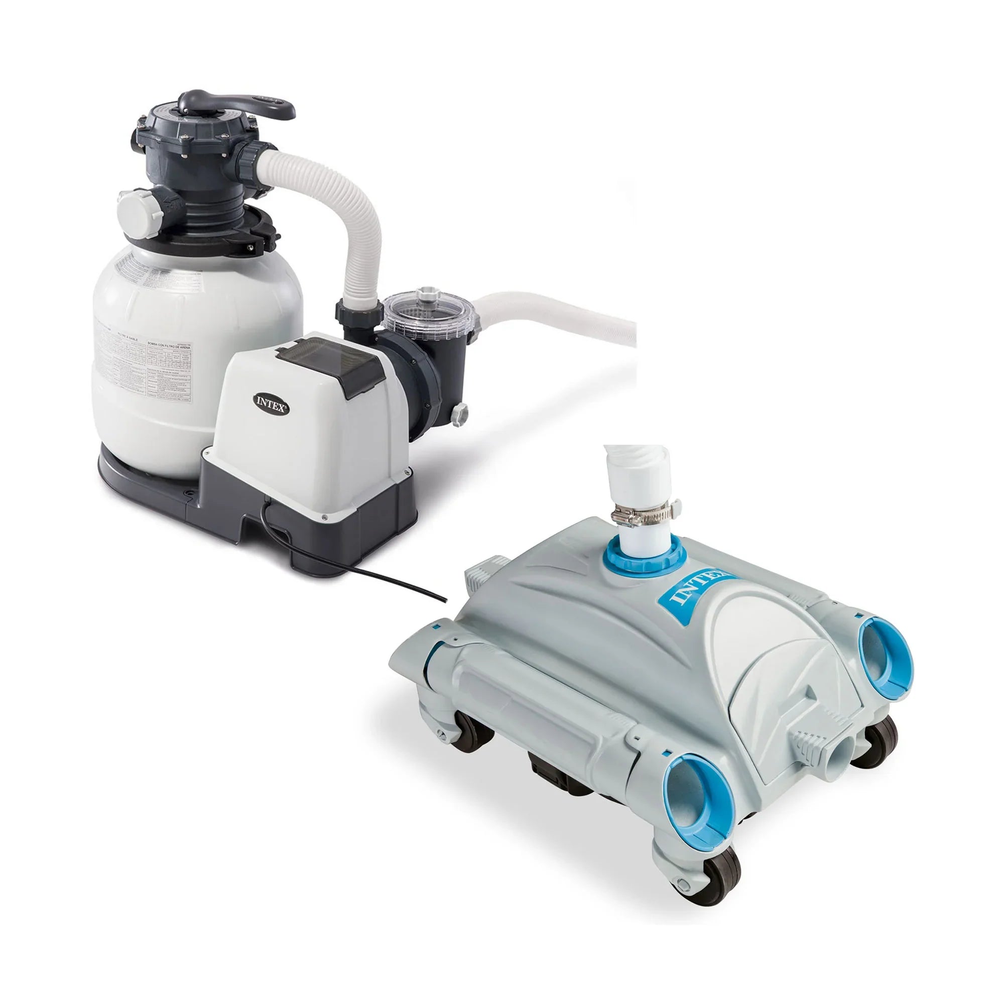 2025 Intex Sandfilterpumpe 2100 GPH für Aufstellpools mit automatischem Poolsauger