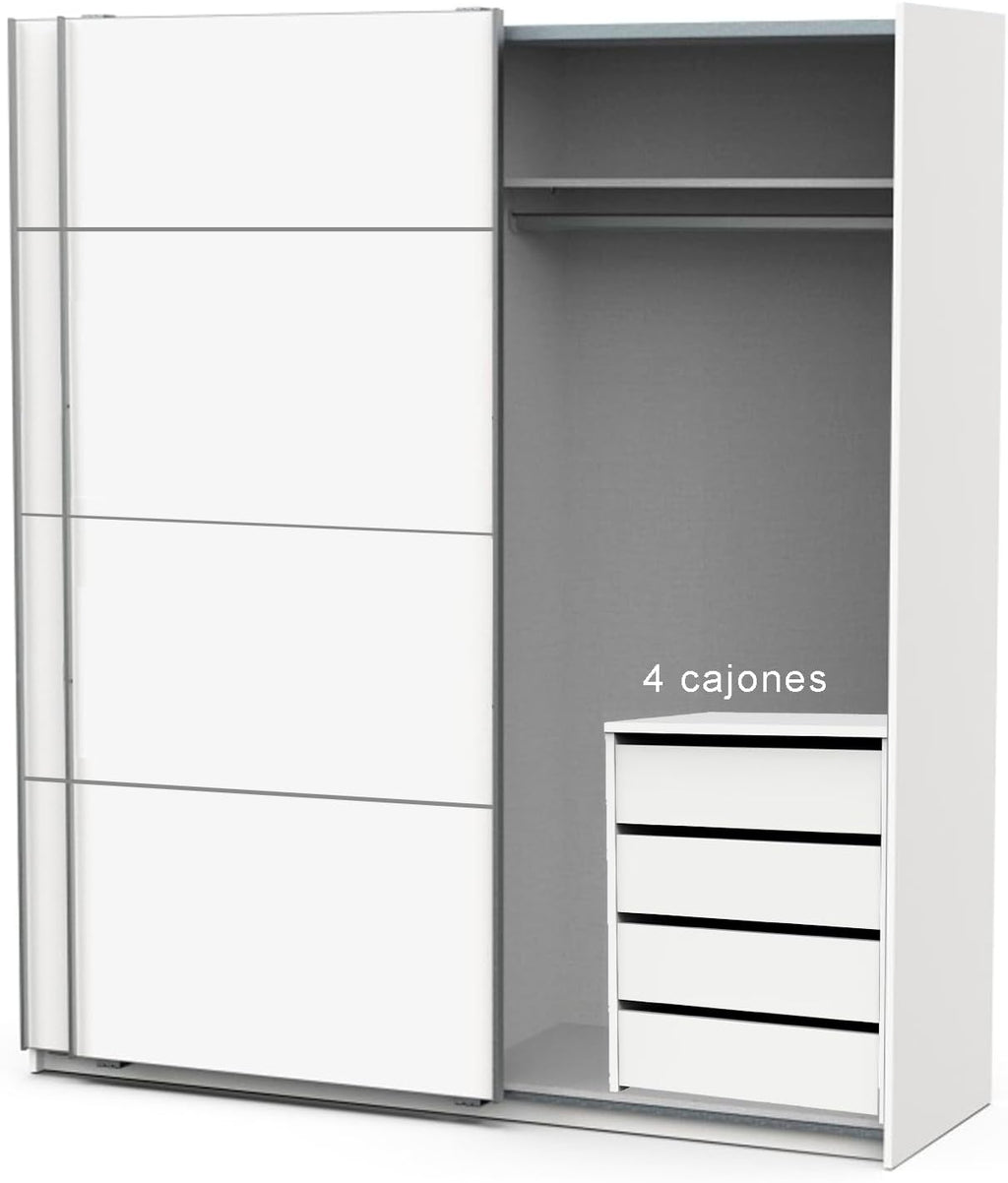 Armario Dormitorio con 4 cajones Ropero Armo 2 Puertas correderas Color Blanco