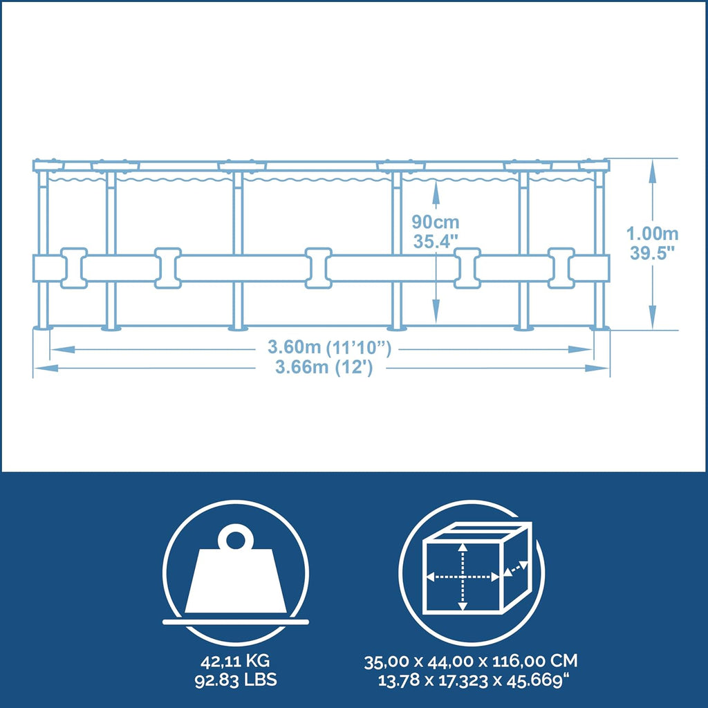 Bestway Steel Pro MAX Frame Pool – Rund (366 x 100 cm, inkl. Filterpumpe, Holzoptik)