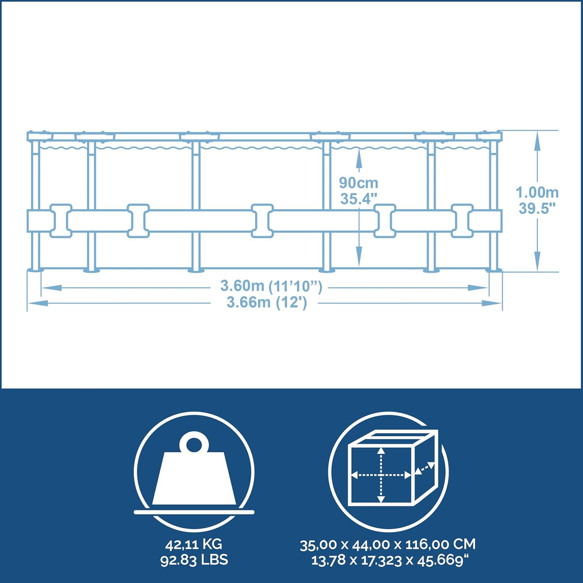 Bestway Steel Pro MAX Frame Pool – Rund (366 x 100 cm, inkl. Filterpumpe, Holzoptik)