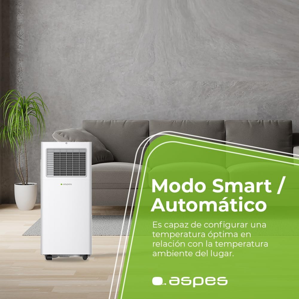 Aspes Mobile Klimaanlage, 9000 BTU. AAAP900F. Nur Kühlen, LED-Touch-Display, Timer, Fernbedienung, Fensterinstallationskit enthalten, Energieeffizienzklasse A