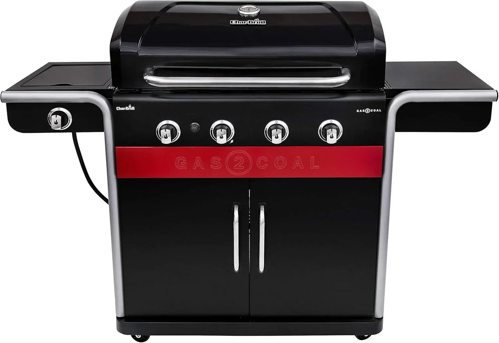 Gas2Coal® Barbacoa híbrida: barbacoa de gas y carbón de tres quemadores, acabado en negro.