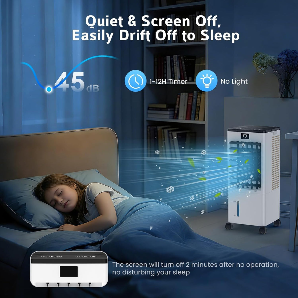 Aire Acondicionado Portátil sin Tubo, Enfriador de Aire Grande 4 en 1, 4 Modos 3 Velocidades, Climatizador Evaporativo 60W, Temporizadores de 1-12 H, con Control Remoto, 4 Ruedas para Hogar Oficina
