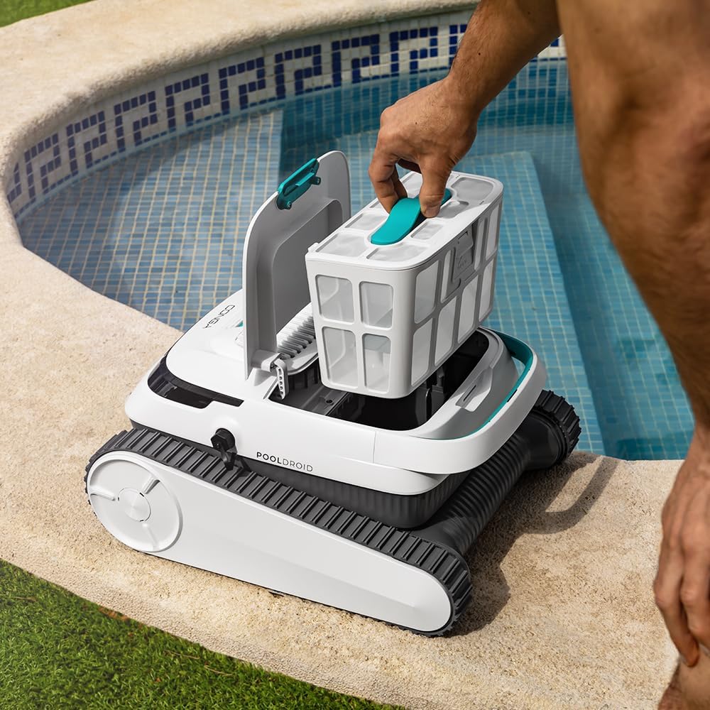 Cecotec Poolroboter für Boden, Wände und Wasserlinie Conga Pooldroid 5000 TotalClean Pearl. 100m2 Oberfläche, 90º Max. Neigung, Geordnete Reinigung, 100min Akkulaufzeit, 4L Kapazität