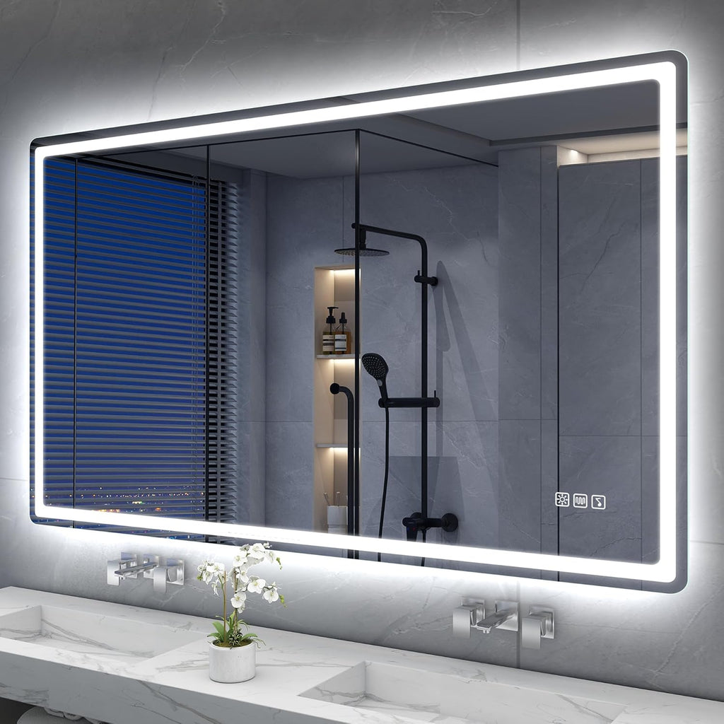 S'bagno Badezimmerspiegel mit Beleuchtung 120x70cm, LED-Badezimmerspiegel Bluetooth mit Antibeschlagfunktion, 3000K/4000K/6500K, dimmbar, Memory-Funktion, HD-Hartglas, IP44-LED-Badezimmerspiegel, Horizontal/Vertikal