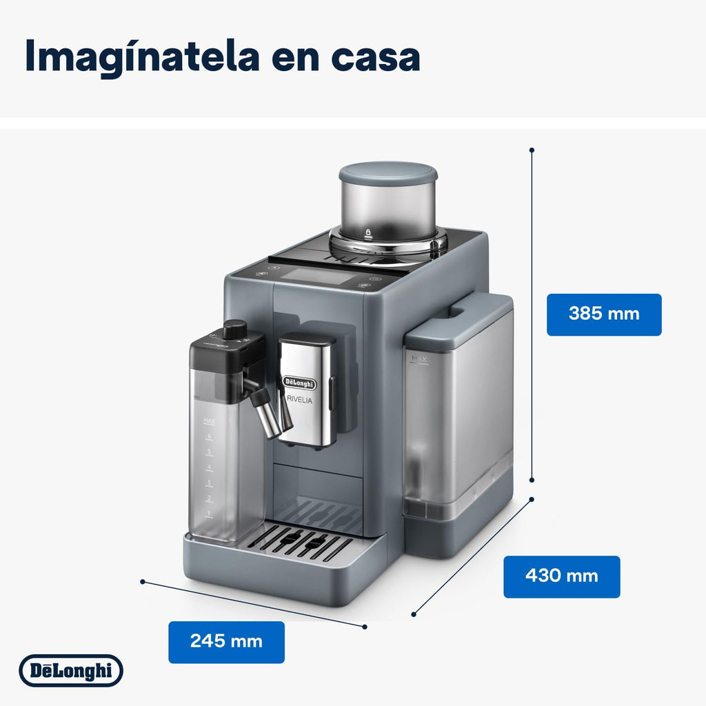 2026 De'Longhi Rivelia EXAM440.55.G, Cafetera Superautomática con LatteCrema Hot, Espumador de Leche Automático, Tamaño Compacto, 16 Recetas, Pantalla Táctil a Color, Gris