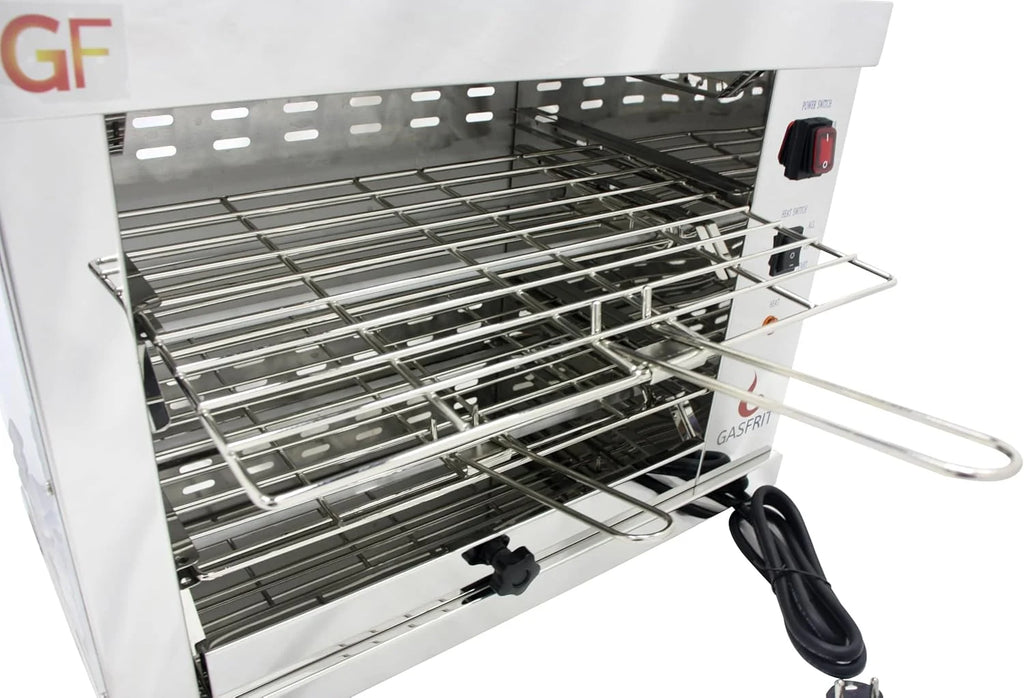 Tostador Eléctrico Industrial de Cuarzo 2 Plantas, 3000W, Acero Inoxidable, Parrilla y Bandeja Recogemigas Extraíbles, Uso Profesional Hostelería