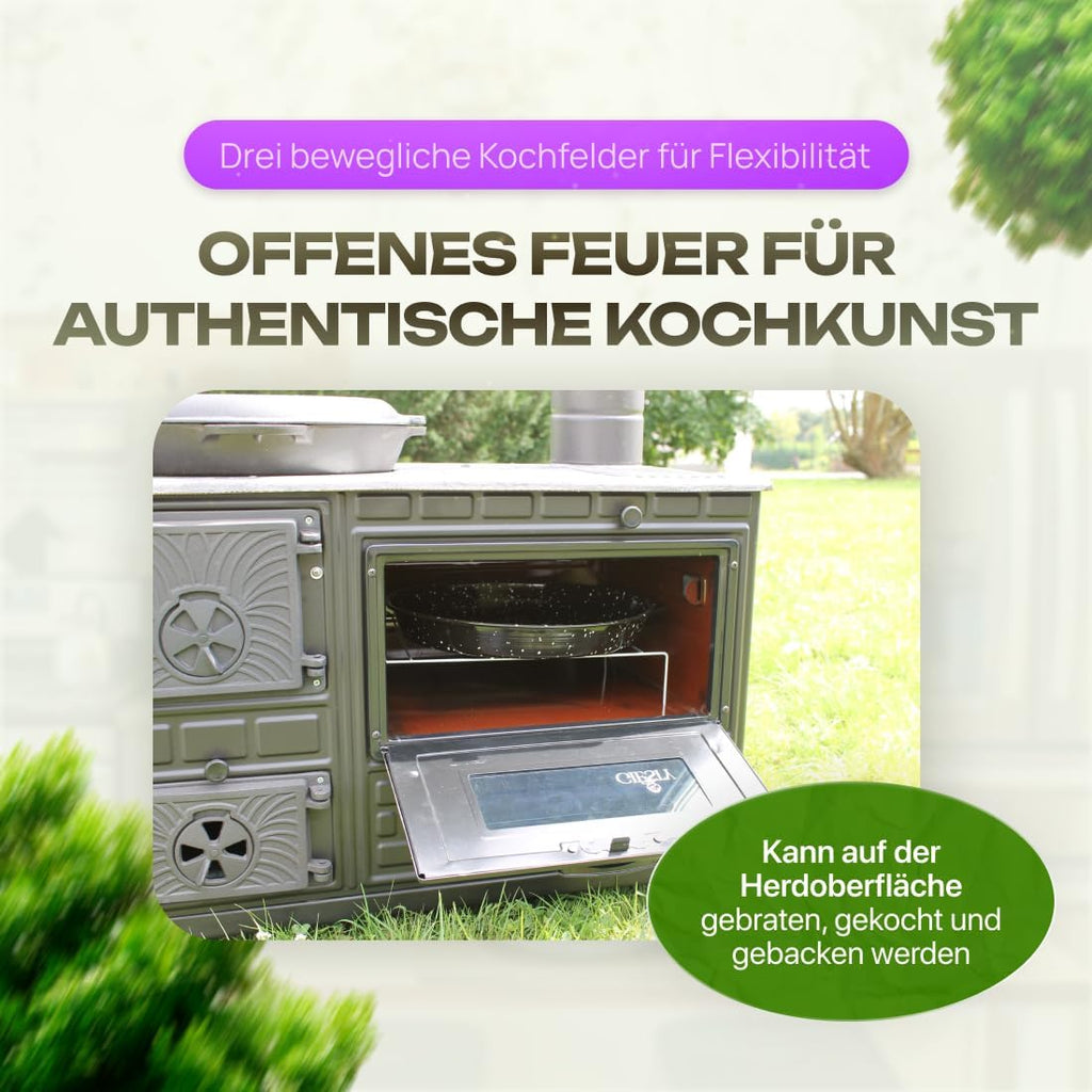 Outdoor-Kocher, Terrassenofen, Outdoor-Küche mit Holz oder Holzkohle, Gartenofen, Outdoor-Küche (Gusseisentür+2 Rohre)