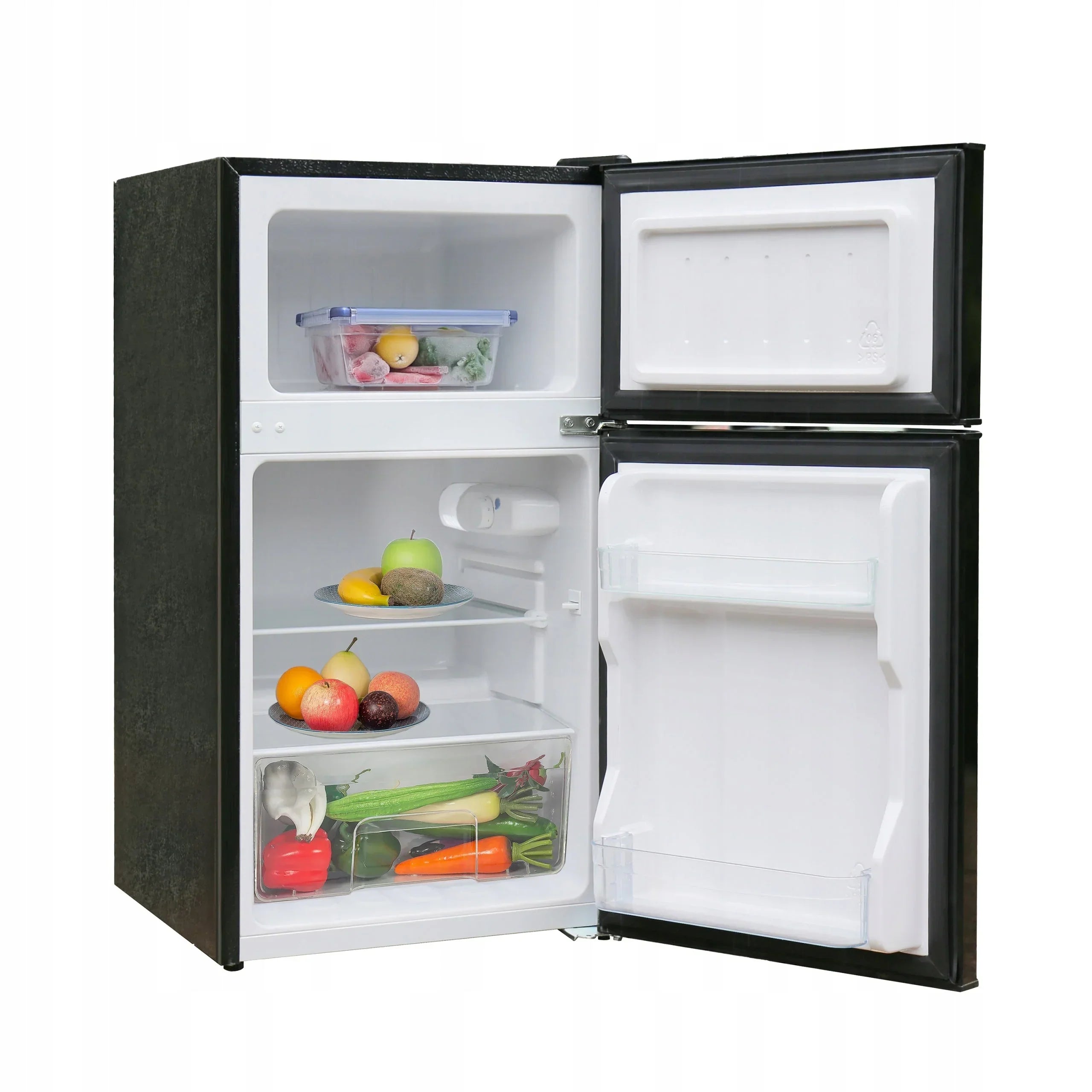 KLEINER KÜHLSCHRANK Minikühlschrank Gefrierfach Hotell Büro Silber LED 88l. 86cm