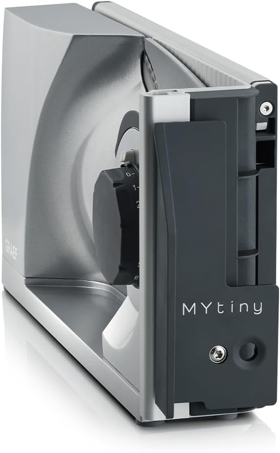 GRAEF MYtiny MT1000 - Klappbare Allesschneider, 170 W, Klinge Ø170 mm, Metall, Schnittstärke 0-15 mm, Brot, kompakt, Made in Germany, Silber