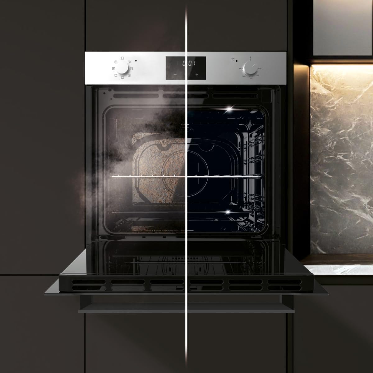 Cecotec Einbaubackofen Multifunktion 70L Bolero Hexa M226001 Line A. 2800W, 7 Funktionen, Display, Steam Base XXL, Steam Assist, Steam EasyClean, Kühlgebläse, Eco-Modus, Konvektionsmodus, Grillmodus