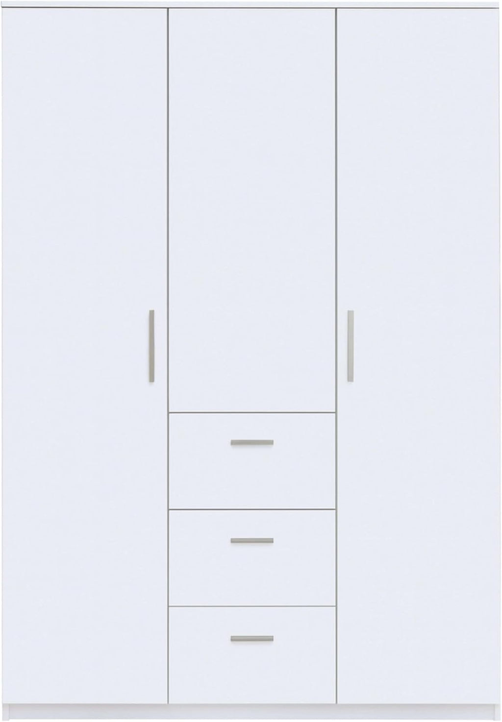 Habitdesign Armario Ropero 3 Puertas y 3 cajones, 203x117x52 (AltoxAnchoxFondo - en Cm), con Barra Colgadora y Estantes, Color Blanco Brillo