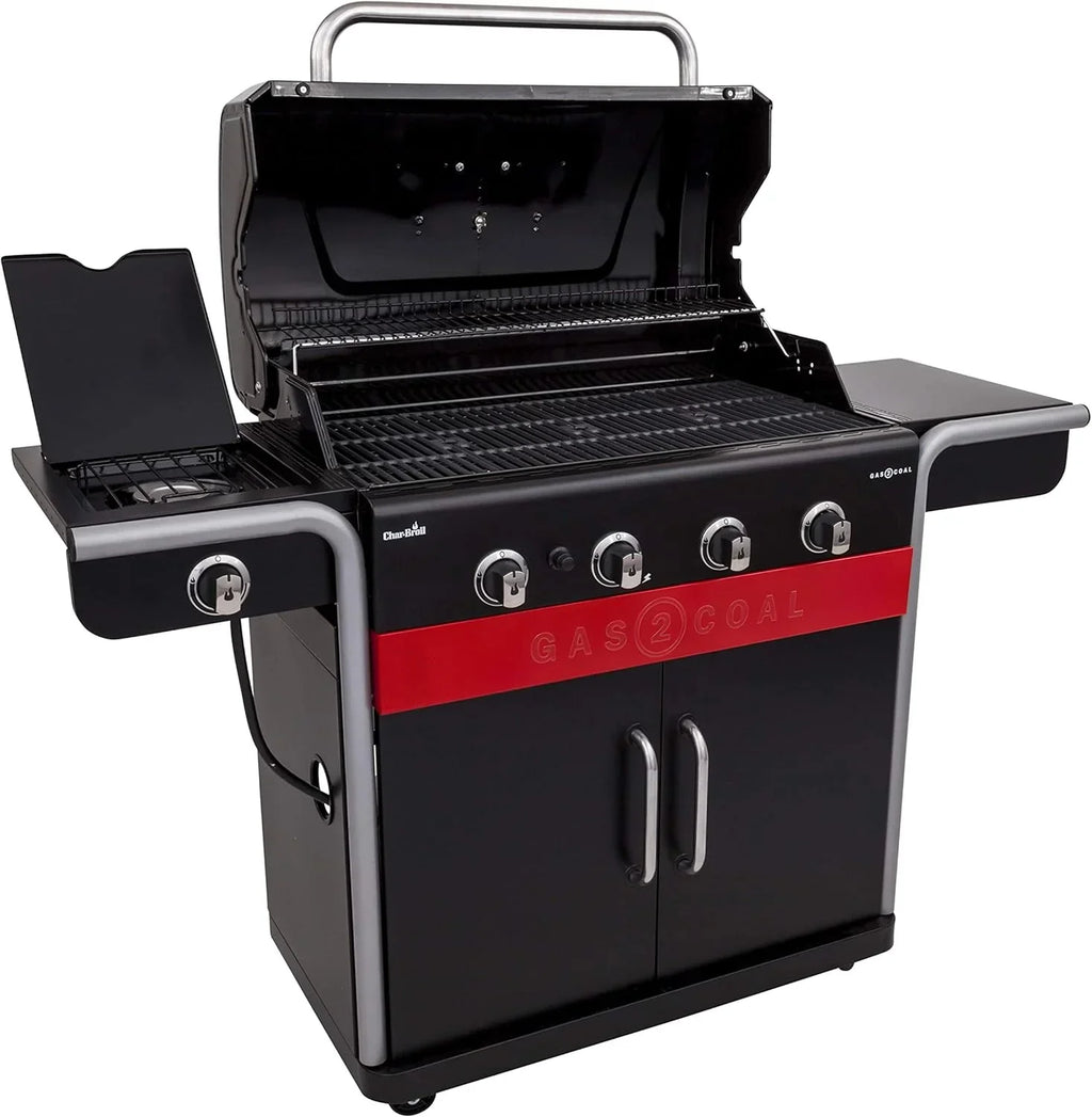 Gas2Coal® Barbacoa híbrida: barbacoa de gas y carbón de tres quemadores, acabado en negro.