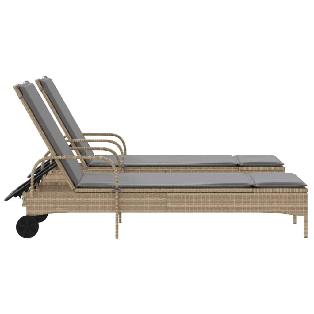 2x Sonnenliege | Stühle mit Kissen aus synthetischem Rattan Beige Cfw512621