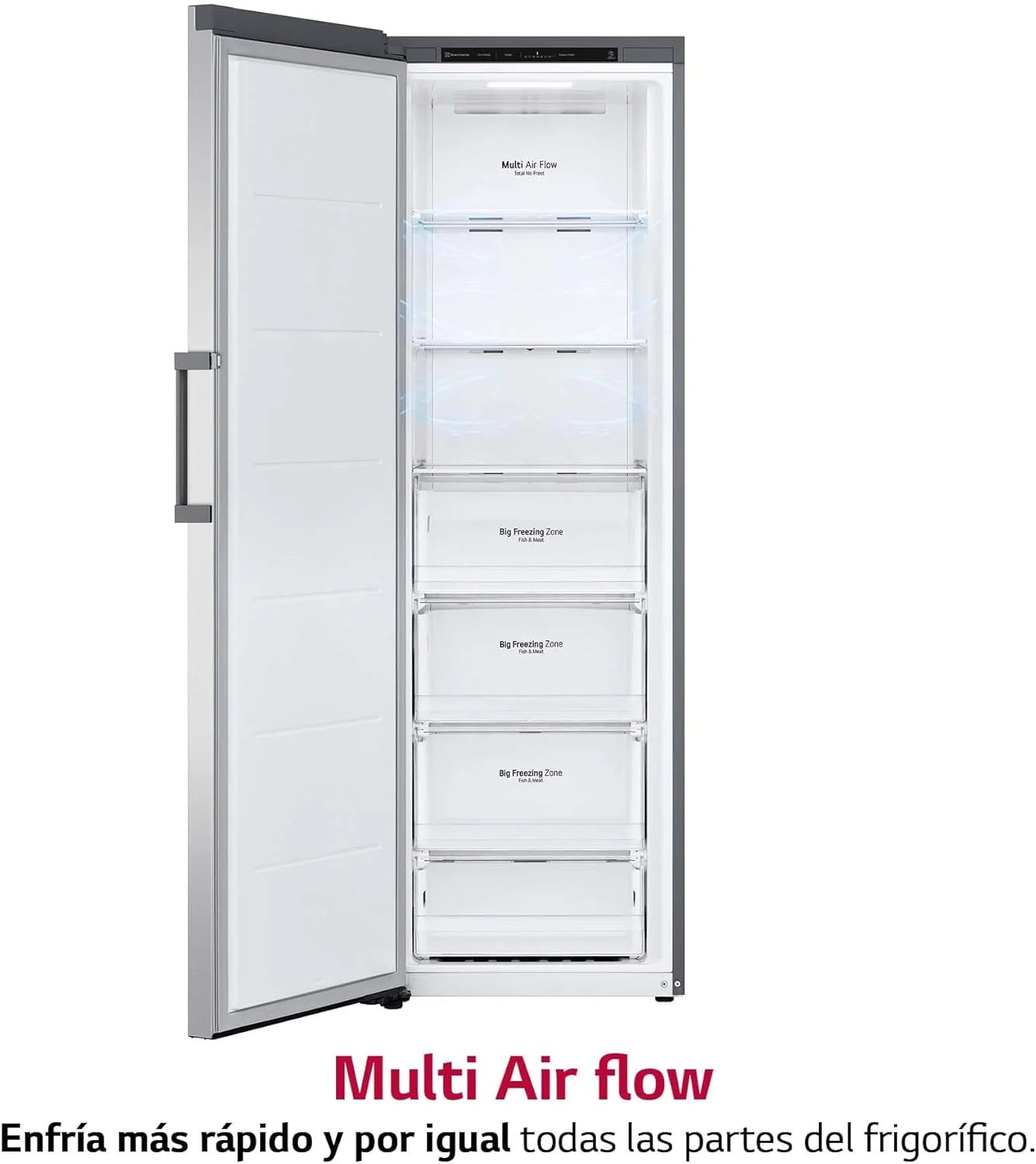 GFT41PZGSZ - Congelador No Frost Total, 1 Puerta, Compresor Smart Inverter, de 355 L y 186 cm, Congelador Vertical con Funcion de Congelacion Rapida, Color Inox