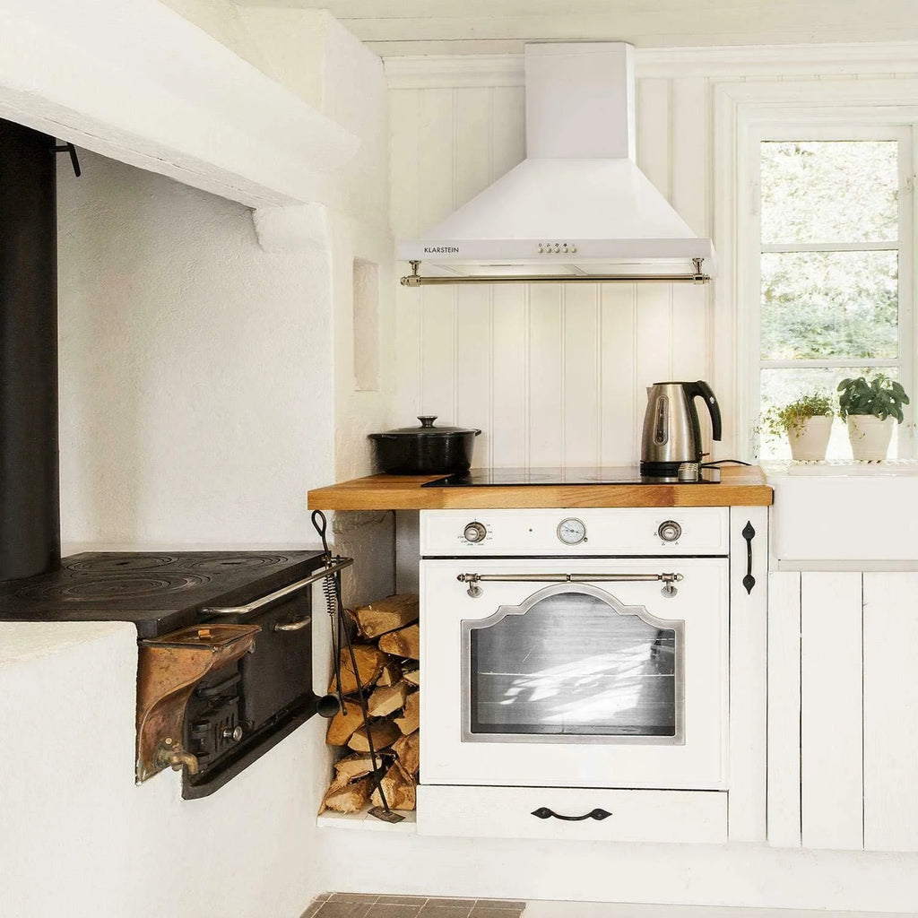Klarstein Montblanc - Campana extractora 60 cm de pared cocina, 3 niveles, Extracción hasta 610 m³/h, Potencia 165W, Juego montaje incluido, Extractor con salida de aire, Filtro aluminio, LED, Blanco