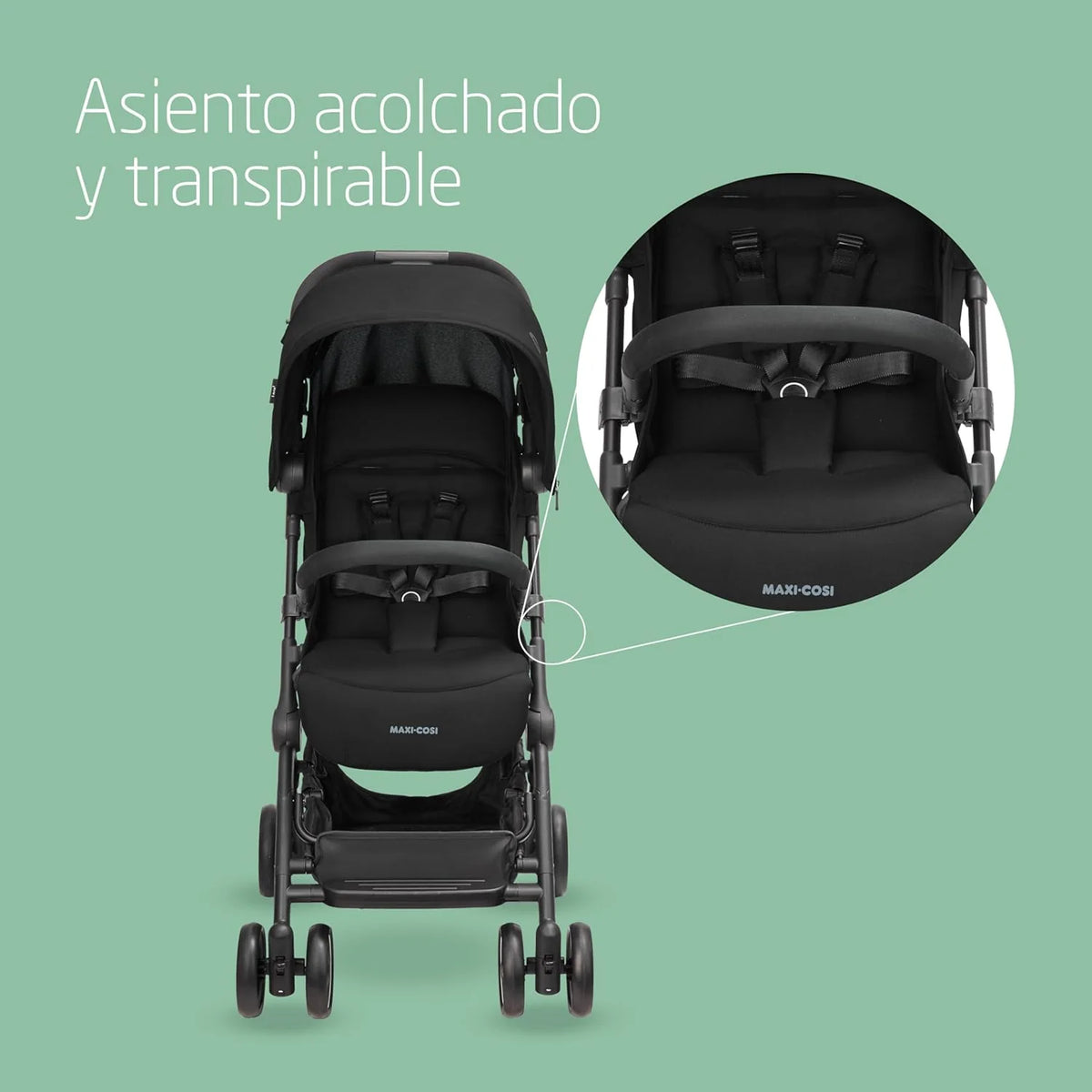 Maxi-Cosi Lara2, Silla de Paseo Ligera, 0-4 años, 0-22 kg, Silla Paseo Bebe Compacta, 3 Reclinaciones, Reclinación Total, Plegado Automático, Bandolera, Essential Black