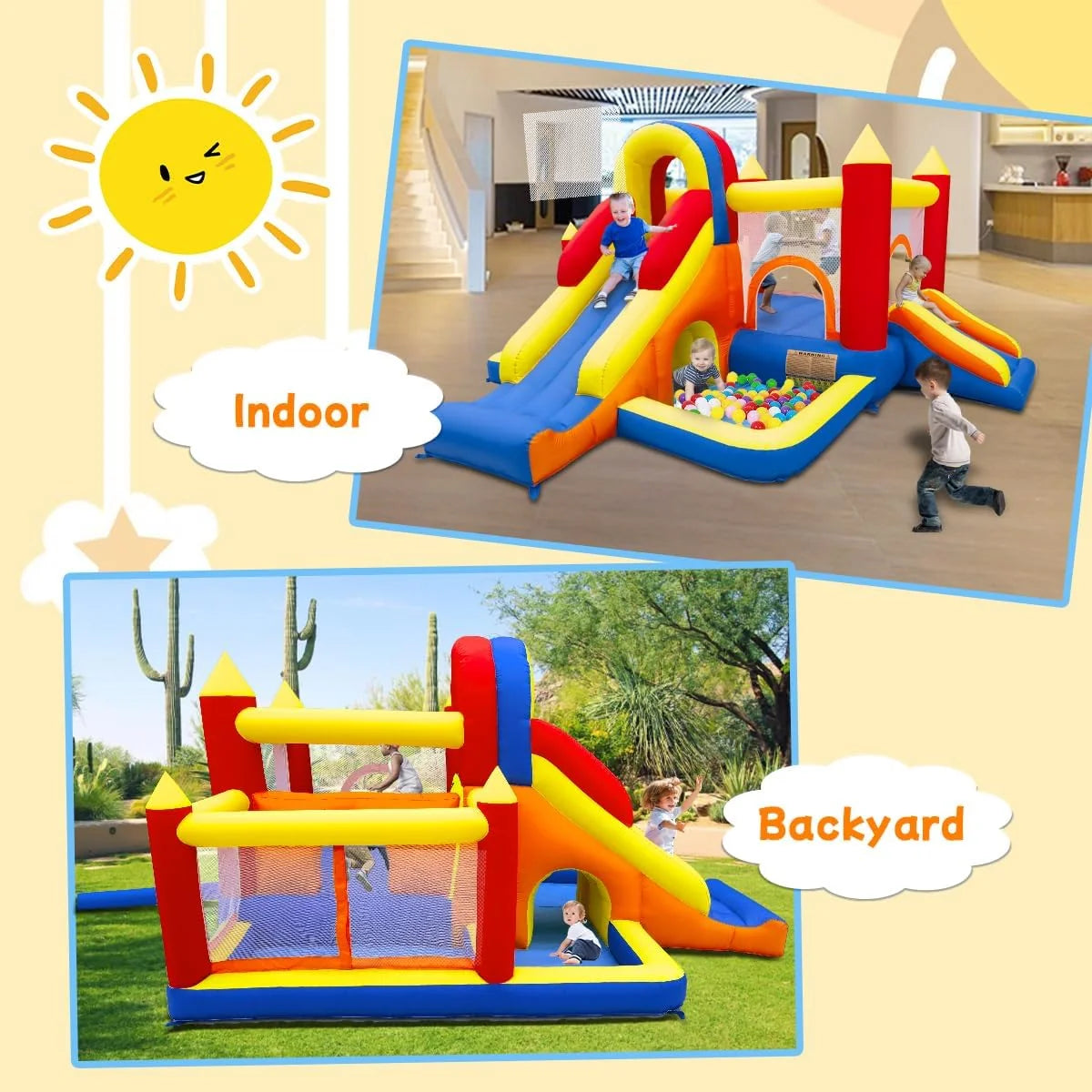 Castillo hinchable con soplador, paraíso Infantil con tobogán, para interiores, tamaño XXL, red de seguridad, certificado EN71, apto para 3-8 años
