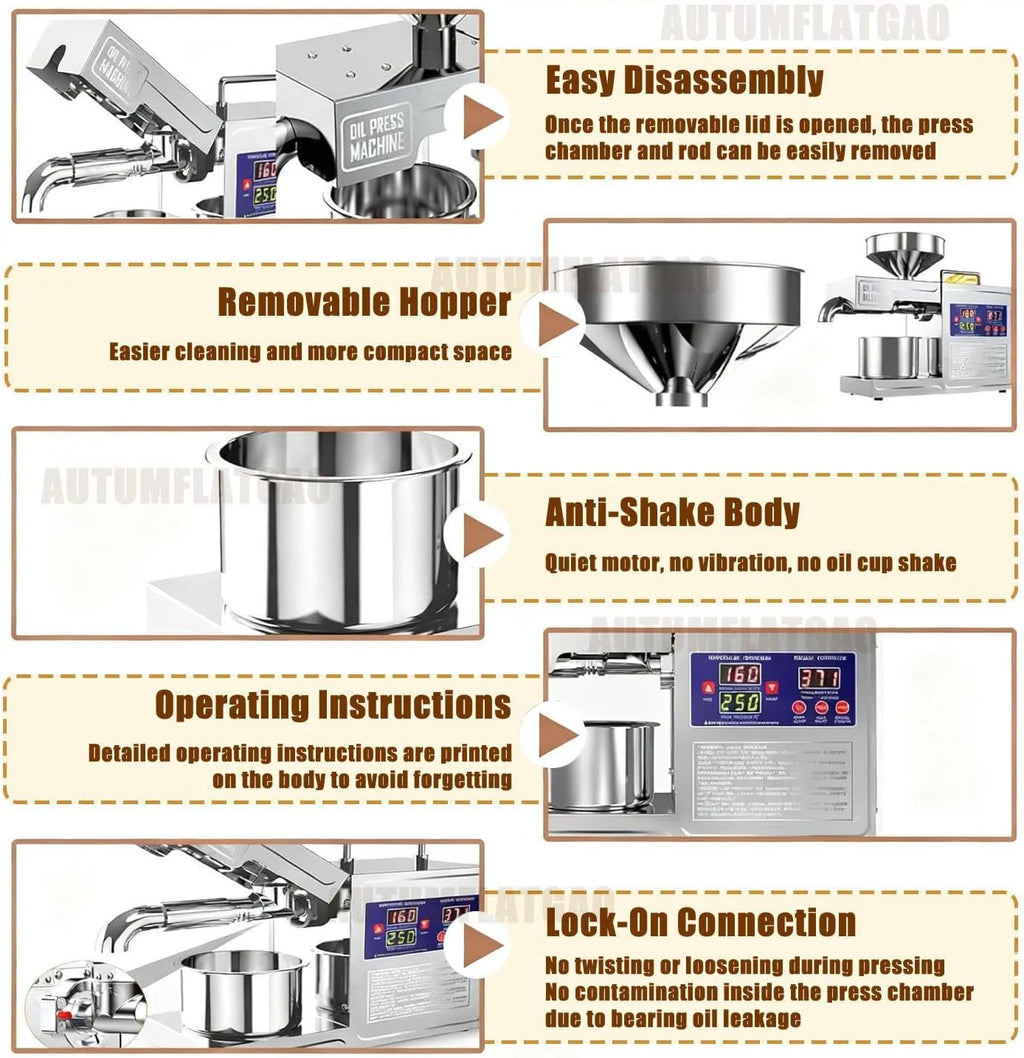 Prensa Aceite Oliva Automática De 820W, Maquina Cortar Aceitunas En Frío Y Caliente para El Hogar, Extractor De Aceite Eléctrico para Aceitunas, Cacahuetes, Sésamo, Soja Y Nueces