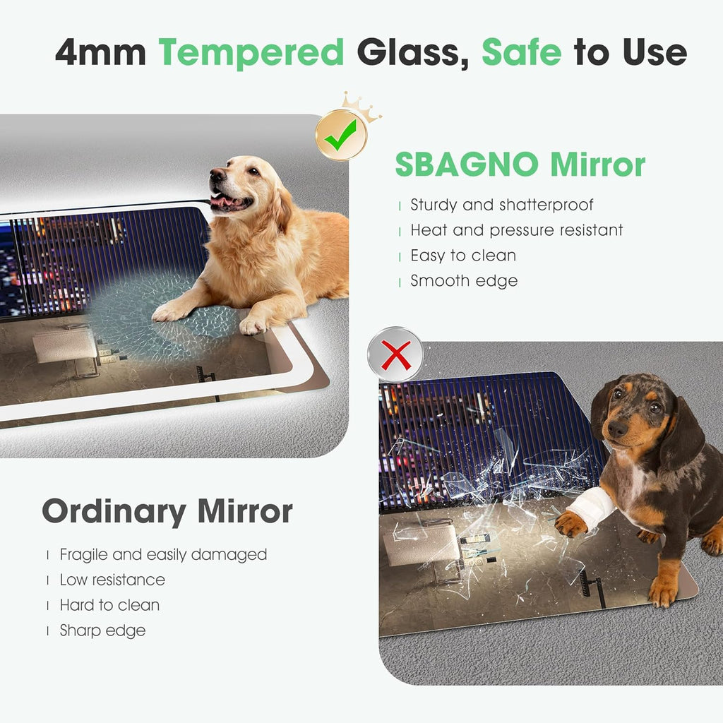 S'bagno Badezimmerspiegel mit Beleuchtung 120x70cm, LED-Badezimmerspiegel Bluetooth mit Antibeschlagfunktion, 3000K/4000K/6500K, dimmbar, Memory-Funktion, HD-Hartglas, IP44-LED-Badezimmerspiegel, Horizontal/Vertikal