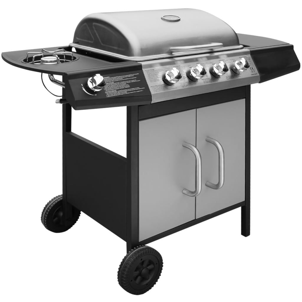Barbacoa Grill De Gas 4+1 Zonas De Cocinado Negra Y Plateada Vidaxl