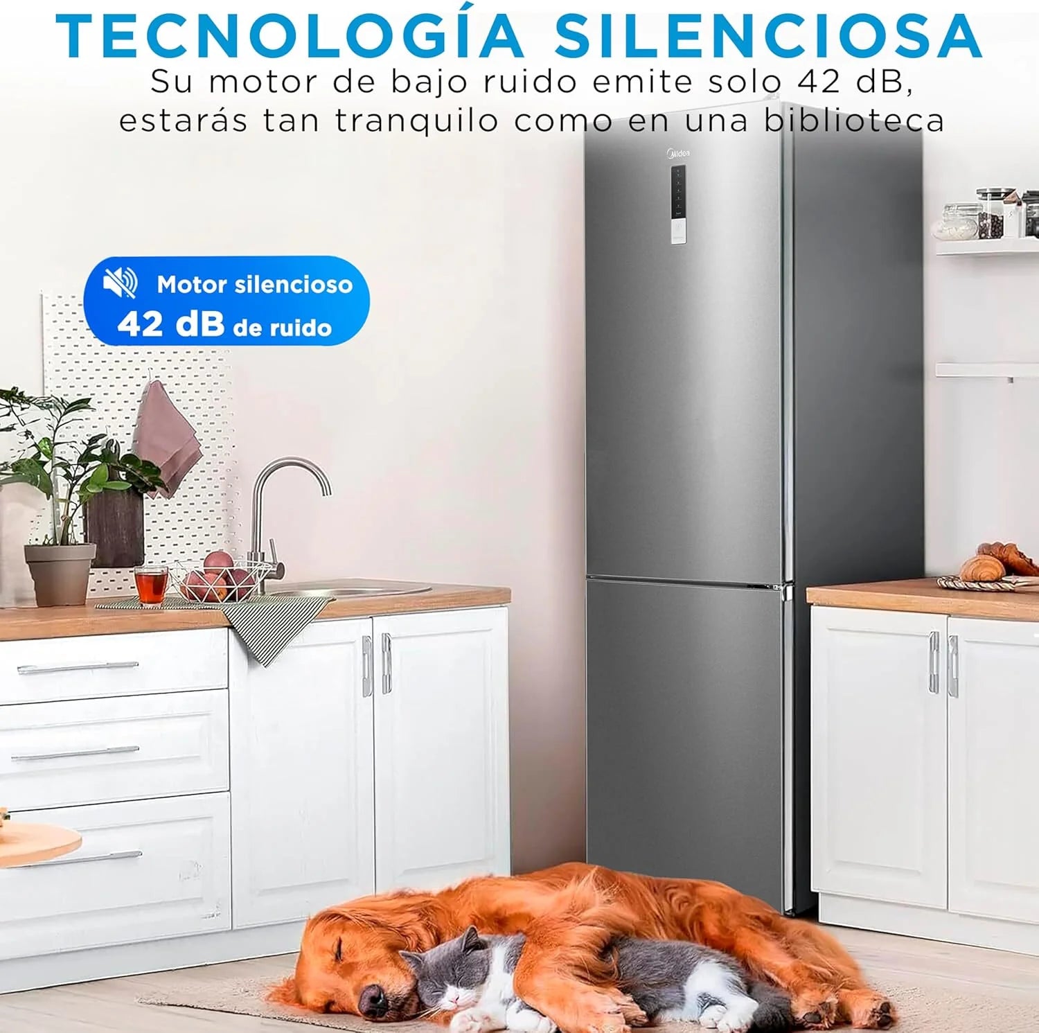 Midea Frigorífico Combi No Frost | 60 cm ancho x 188 alto cm | Inox | Nevera libre instalación 224 L + 86 L Congelador - Refrigerador de bajo consumo con congelador vertical