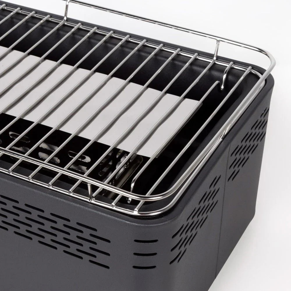 Aktive Holzkohle-Tischgrill, batteriebetrieben, rauchfrei, Maße 45x28x19cm, mit Tropfschutz