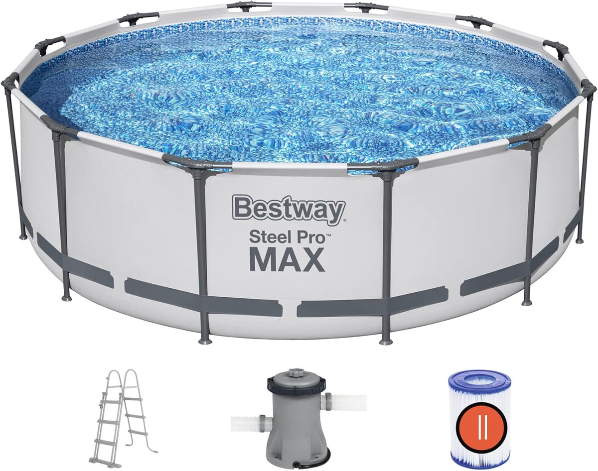 BESTWAY 56418 - Piscina Desmontable Tubular Steel Pro MAX 366 x 100 cm, con Depuradora Cartucho 2.006 L/H y Escalera