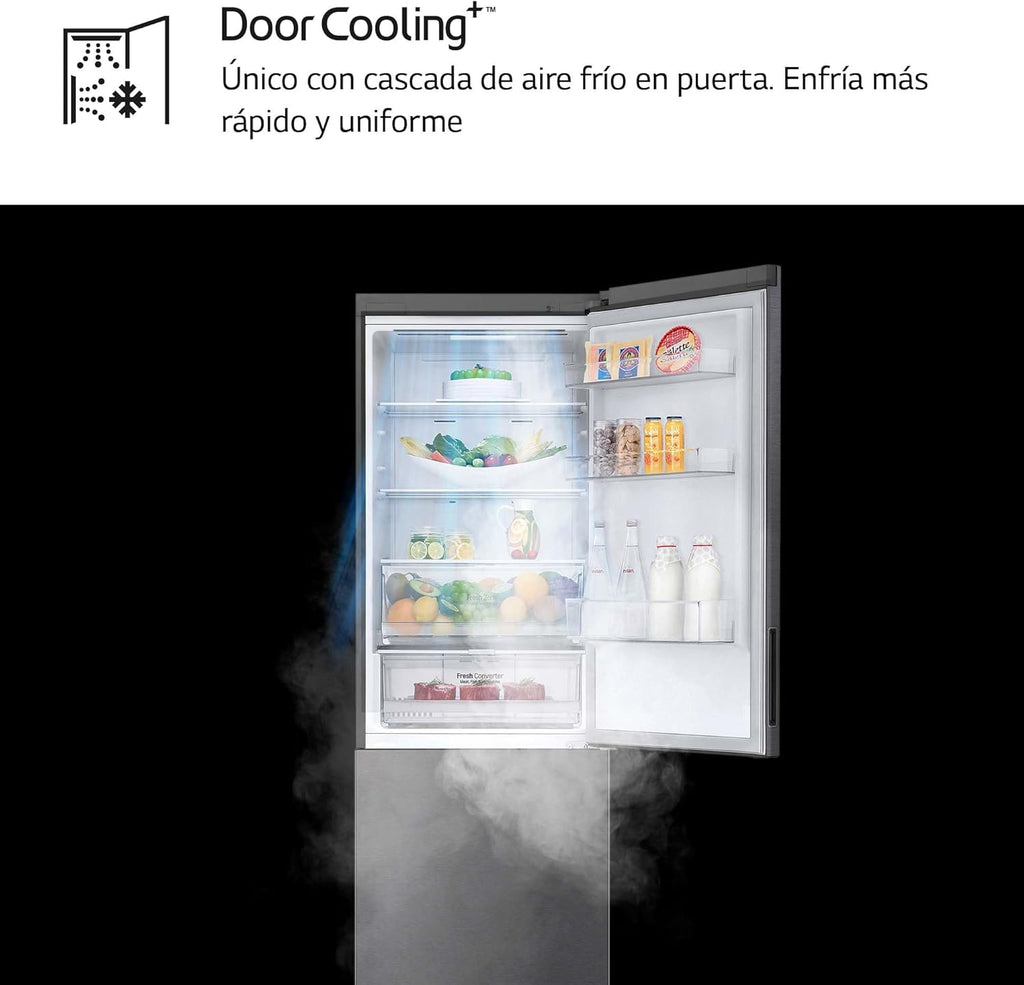 LG GBP61DSXGC - Frigorífico Combi No Frost, Congelador, Compresor Smart Inverter, Color Inox Antihuellas, 186 cm, 341 l
