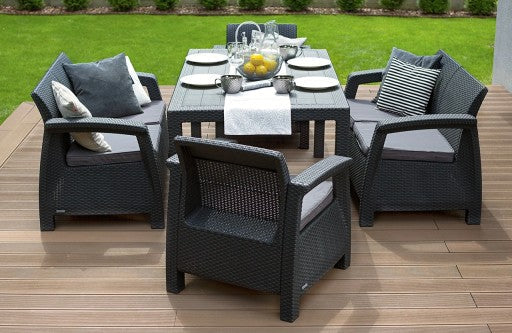 Gartenmöbel-Set CORFU FIESTA Keter Tisch Sofa Sessel für die Terrasse Graphit