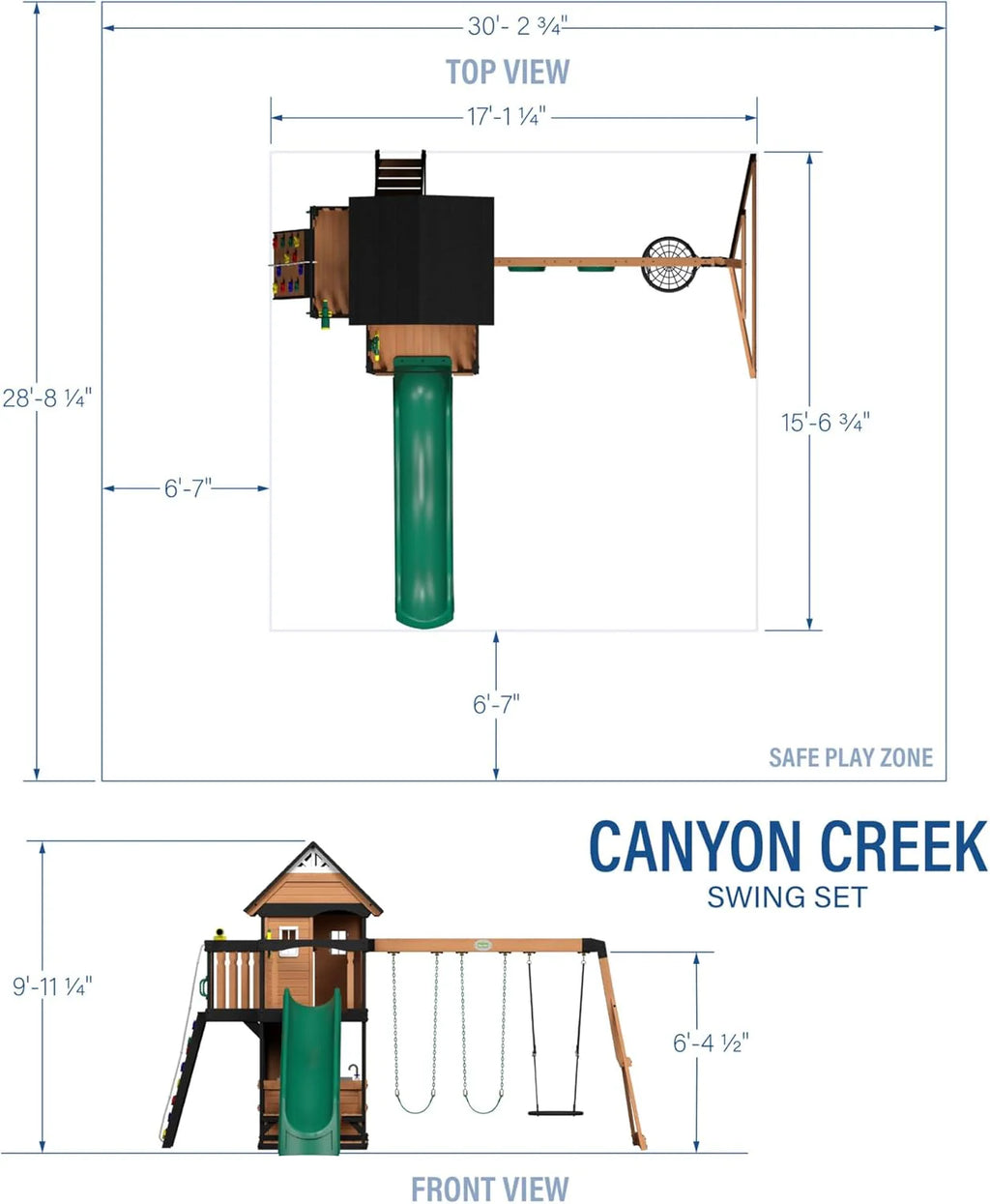 2025 Backyard Discovery Canyon Creek Set de Juego Exterior en Madera de Cedro con Tobogán, Casa en el Árbol, Columpios y Pared de Escalada