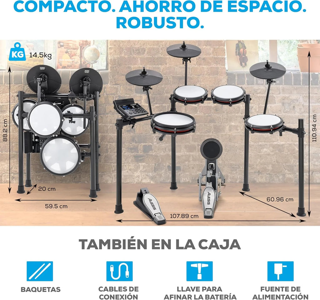 Alesis Nitro Max Kit Batería Electrónica con Parches Silenciosos de Malla, Caja de Doble Zona de 10", Bluetooth, 440+ Sonidos Auténticos, Lecciones Drumeo, USB MIDI, Pedal de Bombo