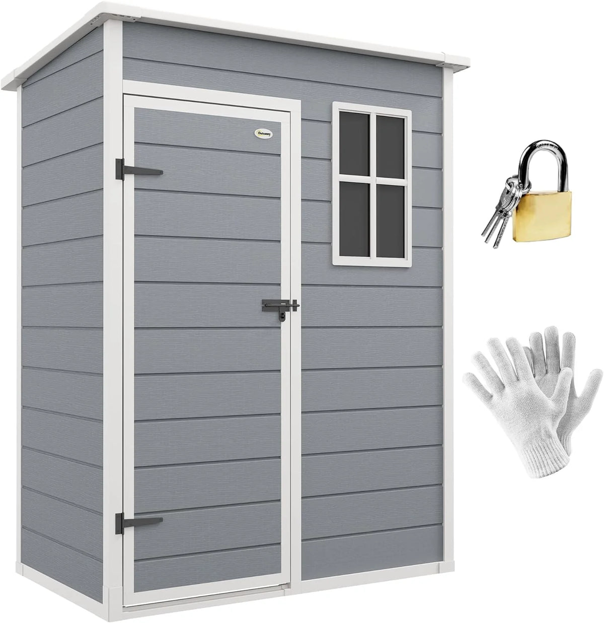 Outsunny Caseta de Jardín Exterior, 1,14 m², 151x92x193 cm, Cobertizo de Jardín Exterior con Suelo, Puerta Corredera, Ventana y Techo Inclinado, para Almacenamiento de Herramientas, Gris