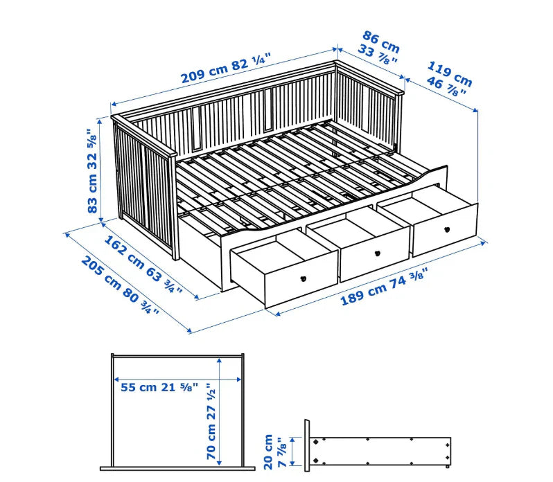 HEMNES Cama día con 3 cajones Gris, 80x200 cm