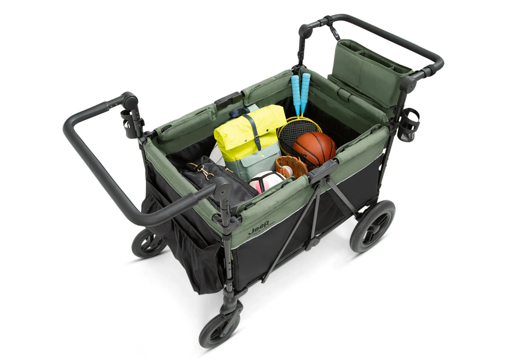Carrito-Paseador Jeep Wrangler Deluxe para 4 Niños – Capota Desmontable, Bolsa Térmica, Asientos Modulares, Almacenamiento XXL, Ruedas Antipinchazos, Manillares Ajustables