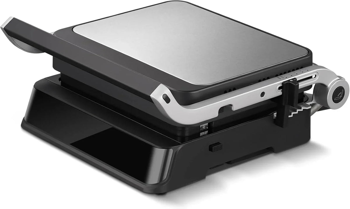 AMZCHEF Parrilla Eléctrica con 6 Programas, Función Sear hasta 280°C, Modo Manual, Sensor de Temperatura, Placas Desmontables y Bandeja para Gofres, Ideal para Carne, Pescado, Paninis y Gofres