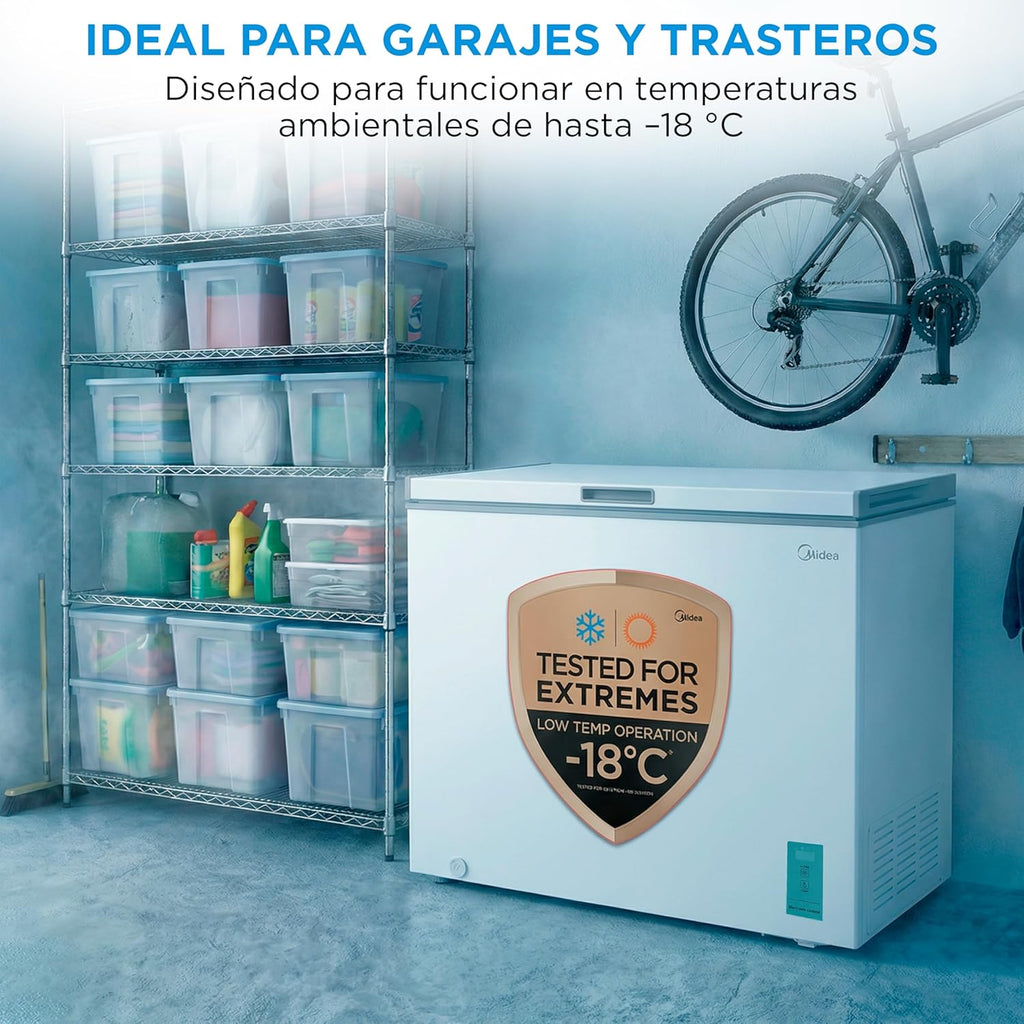 MIDEA Arcon Congelador Pequeño de 293L | Congelador Horizontal Convertible a Frigorífico con Motor Inverter, Control Electrónico de Temperatura, Cestas con Asa | Arcón Silencioso 41 db Bajo Consumo