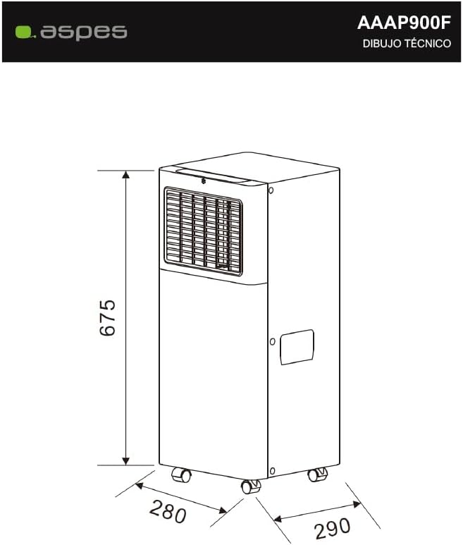 Aspes Mobile Klimaanlage, 9000 BTU. AAAP900F. Nur Kühlen, LED-Touch-Display, Timer, Fernbedienung, Fensterinstallationskit enthalten, Energieeffizienzklasse A