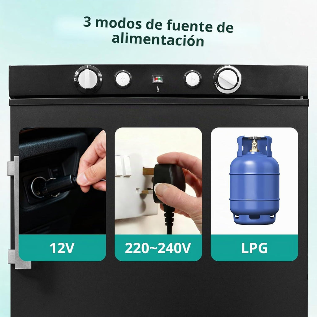 SMETA Nevera de Gas Butano, 100L con Congelador, Trivalente 12v 220v Gas, Frigorifico 12v, sin Ruido, Nevera para Furgoneta Camper Caravana Autocaravana Campo Dormitorio Oficina, Blanco