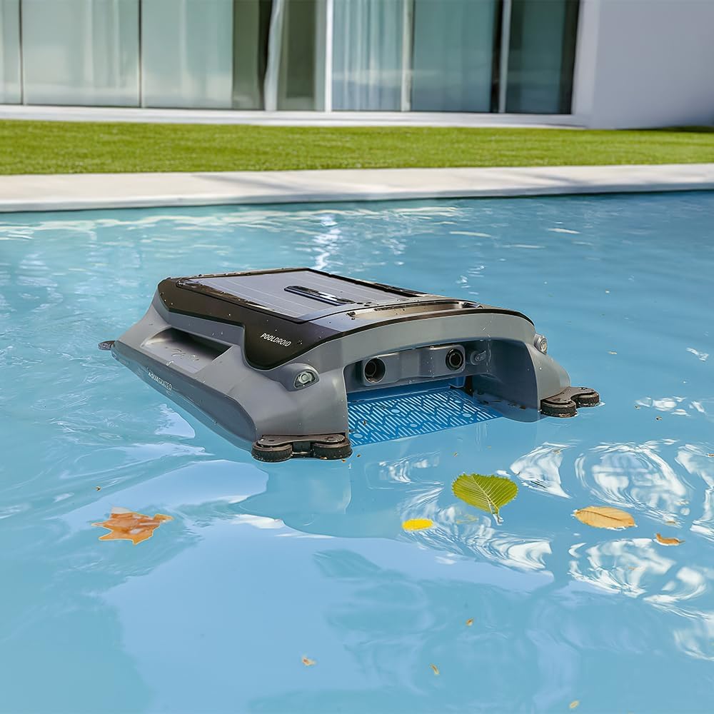 Cecotec Poolreinigungsroboter für Oberflächen- und Wasserlinienreinigung Conga Pooldroid AquaSkater. Solarladung, 16h Akkulaufzeit, 4,5L Korb und 187,5μm Filter, Ultraschall-Sensornavigation