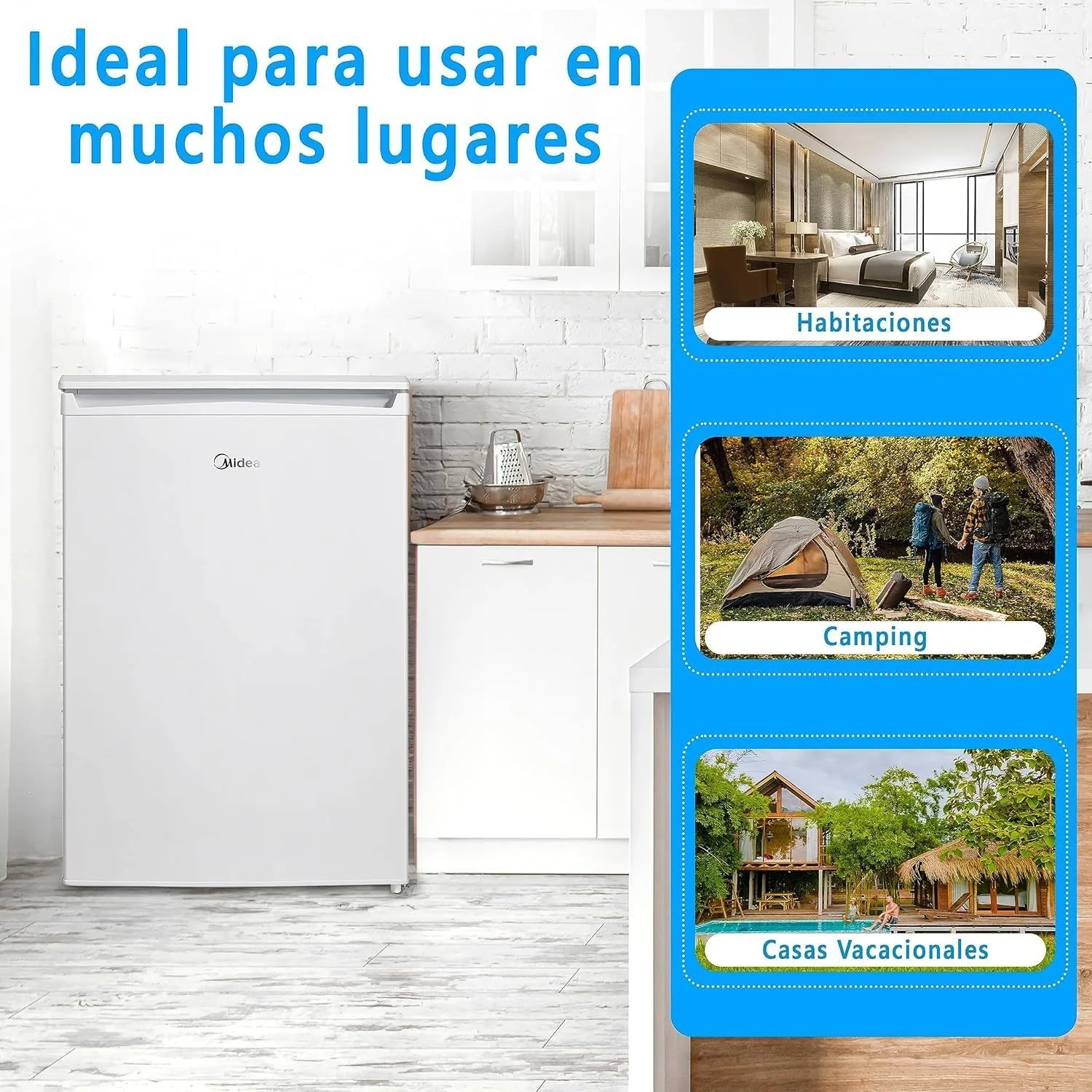 Midea Nevera pequeña 113L con Congelador - Mini frigorífico pequeño para la Habitación/Caravana/Camping - Mini Bar Bajo Consumo - Frigorifico Bajo Encimera Silencioso 39dB + Congelador -16º/-24º