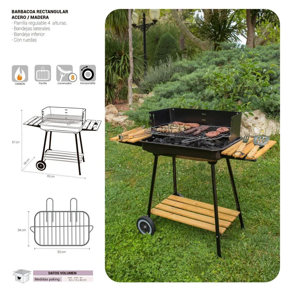 Holzkohlegrill Chiara mit Grillrost aus schwarzem Stahl 67x38x83 cm