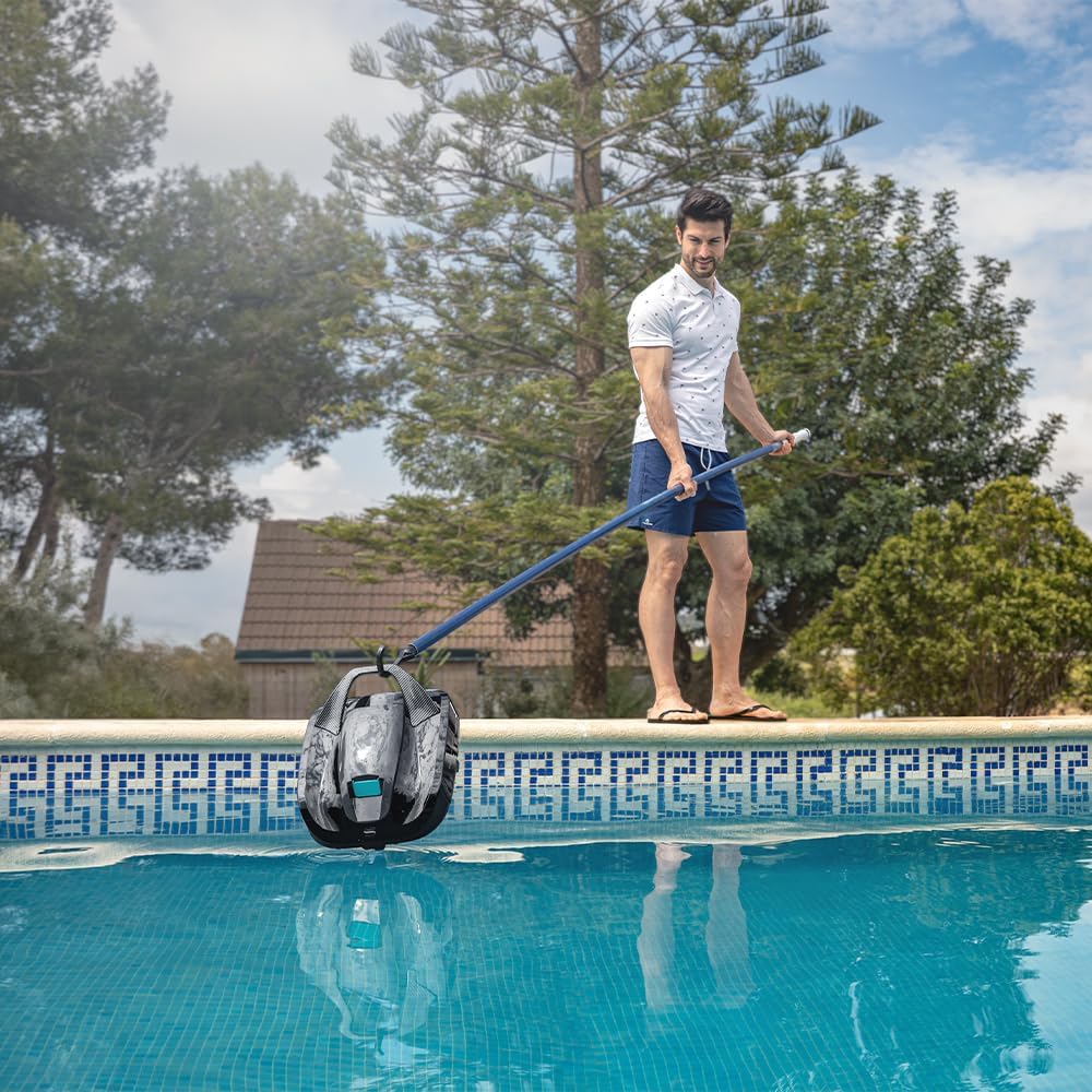 Cecotec Poolreinigungsroboter kabellos Conga Pooldroid 2000 FloorMaster. 100 Min. Akkulaufzeit, Pool ohne Neigung, bis zu 80m², max. Tiefe 2,5m, 2,5L Fassungsvermögen, Hocheffizienzfilter