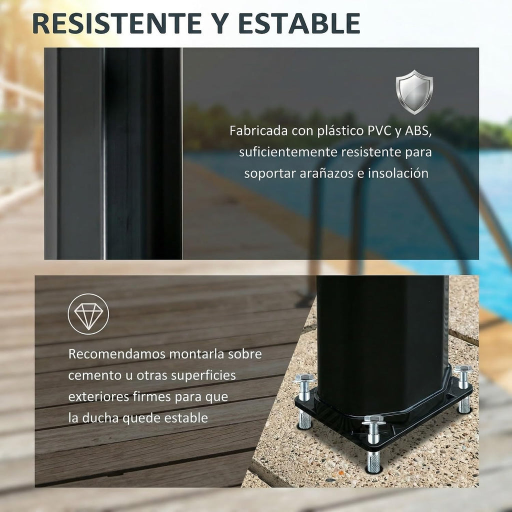 Outsunny Ducha Solar de Exterior 35 L con 2 Cabezales de Ducha y Grifo para Agua Caliente 0-55℃ Ducha de Jardín para Piscina Playa Patio 17,5x14,5x216 cm Negro
