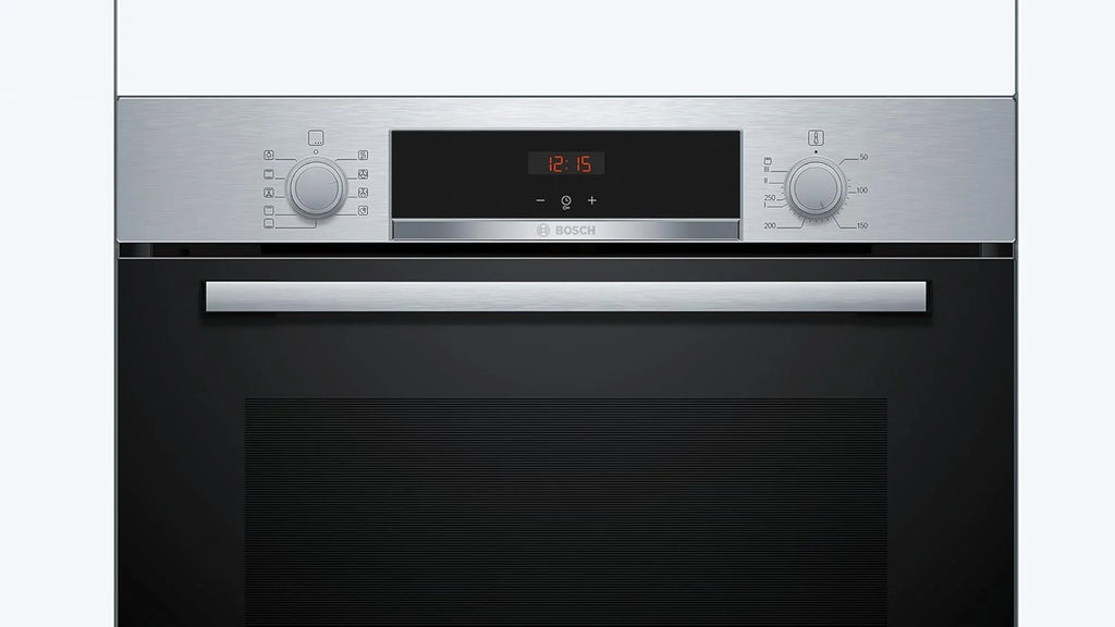 Bosch - Horno Multifunción, Serie 4, 60 cm. de ancho, Asistente de limpieza con agua, 3D Hotair, Acero, HBA514ES3
