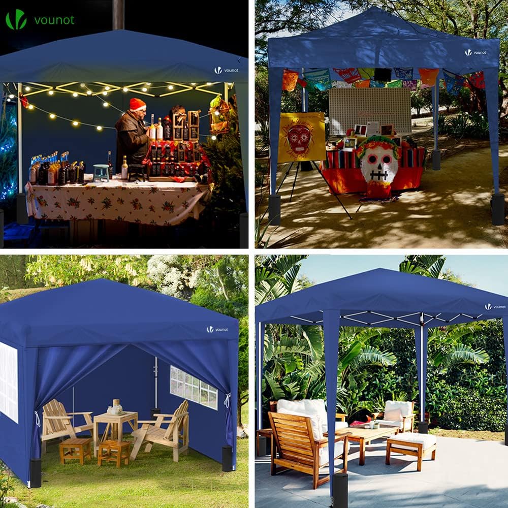 VOUNOT® Carpa Plegable Gazebo 3x3m con 4 Paredes y 4 Bolsas de Arena, Cenador Pabellón de Jardín para Camping, Fiestas, Exterior, Color Azul