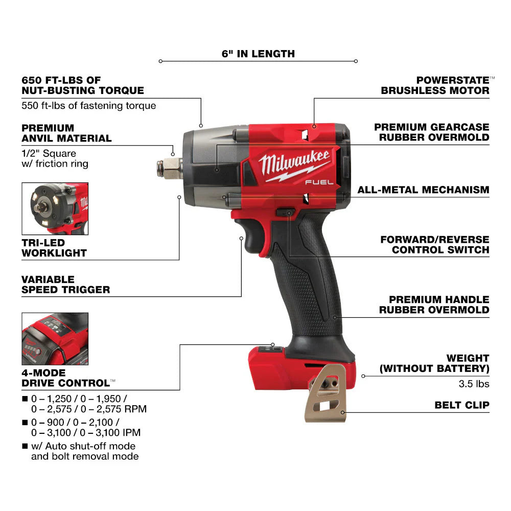 2025 Milwaukee 3697-27 Set Completo M18 Fuel con 7 Herramientas