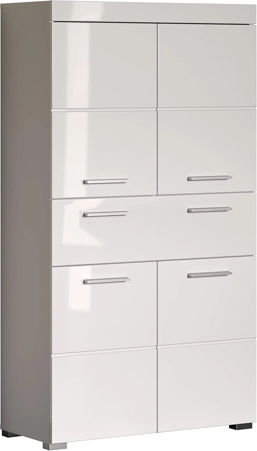 trendteam smart living Hochschrank Bad Amanda, 73 x 132 x 31 cm, in Weiß und Hochglanz Weiß mit Schublade und viel Stauraum