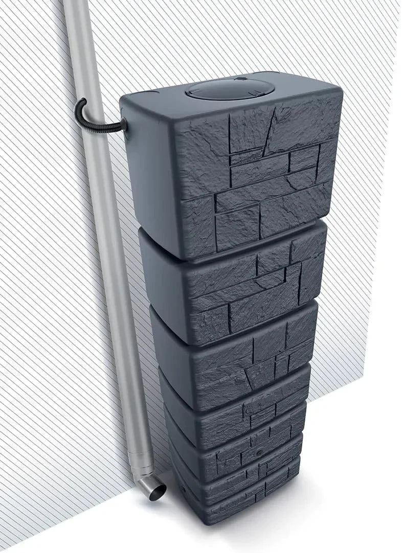2025 Depósito de Agua de Lluvia Tower Stone – Citerna 350-500 L con Diseño Decorativo de Piedra